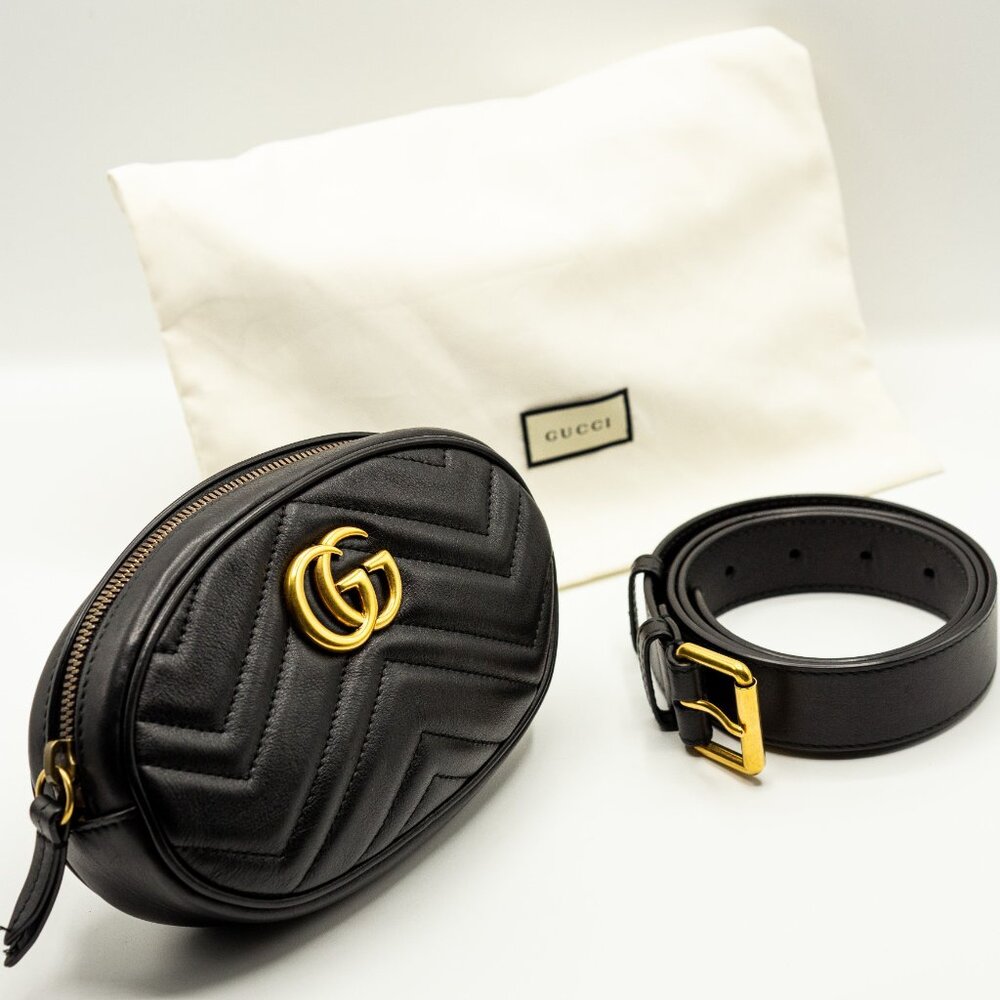 Women's Black Leather GG Marmont Waist Belt